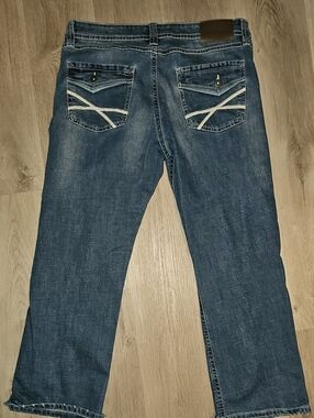 Men's Straight Dark Blue Denim Jeans with Back Pocket Detail